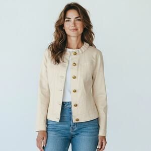 Madison Hill Cotton Jacket Blazer White Gold Button Front Womens Sz Medium